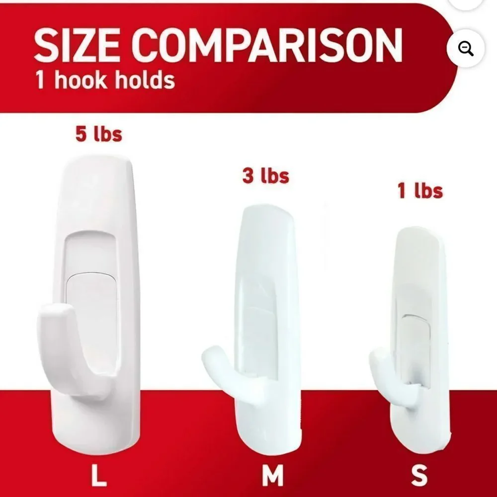 New! Command Large Utility Hooks 6 Hooks & 12 Command Strips Holds 5 lbs NIB